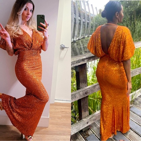 Rust Kimono Sleeve Maxi Occassion Dress - Picture 4 of 17